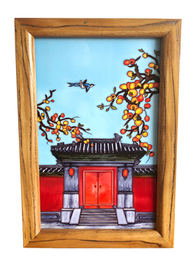 装饰画风化老榆木画框立体陶瓷画