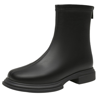 大东时装靴女鞋2025冬季新款时尚休闲粗跟后拉链中跟方头D0128