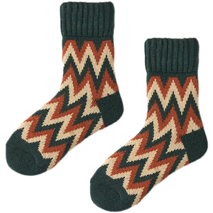 秋冬季复古袜子男款长袜羊毛中筒袜女毛巾袜冬天加绒加厚毛线男士