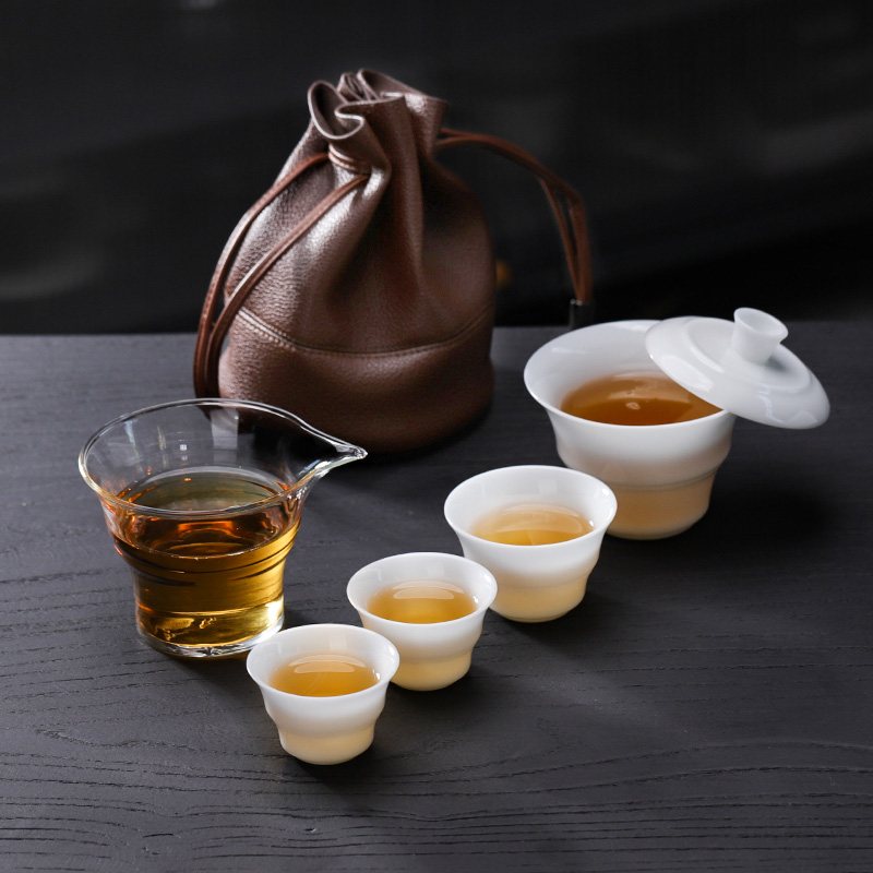 户外旅行茶具套装便携带包冰种玉瓷盖碗茶杯露营功夫茶具礼品定制