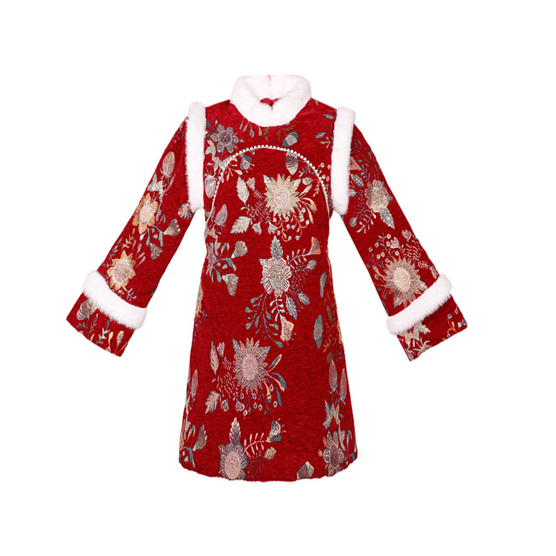 女童拜年服年服儿童汉服加厚唐装中国风女宝旗袍过年服男童秋冬款