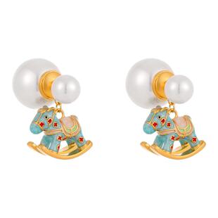马年珐琅珍珠小马耳钉女轻奢高级感气质大气耳环2026新款新年耳饰