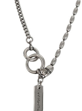 可盐可甜S925纯银做旧项链不对称拼接复古锁骨链网红冷淡风纯银女