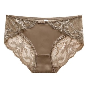 蚕丝真丝内裤女高端系列无痕少女蕾丝透气中腰三角裤包臀底裤