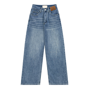 橘子树在哪儿复古窄版直筒牛仔裤女秋冬设计感高腰显瘦阔腿拖地裤