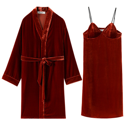 美标女士真丝绒睡袍两件套