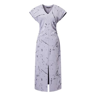 颜域V领法式显瘦开叉长裙