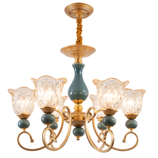 欧式美式陶瓷吊灯客厅餐厅卧室奢华大气吊灯玻璃灯罩仿古吊灯包邮