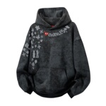 查尔斯桃心新款满天星连帽卫衣男秋冬季字母印花撞色拼接情侣上衣