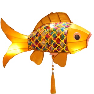 非遗文化金鱼灯笼中国风锦鲤鱼彩色鱼鳞可做摆件悬挂手提复古花灯