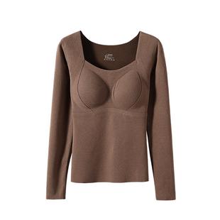 带胸垫保暖内衣女秋冬季贴身内搭加绒加厚石墨烯发热打底上衣长袖