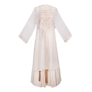 拟梦云间月国风原创刺绣对襟圆领长衫四破三裥裙吊带日常汉服女秋