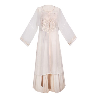 拟梦刺绣圆领对襟长衫汉服