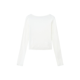 FYFTHX设计感露背长袖T恤女秋莱赛尔修身显瘦短款上衣内搭打底衫