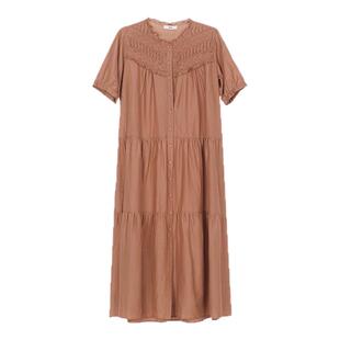 TALASA商场同款丝棉连衣裙2026夏新款拼接设计宽松显瘦荷叶领长裙