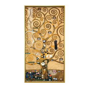 生命之树装饰画玄关挂画竖版欧式油画抽象画招财风水画发财树壁画