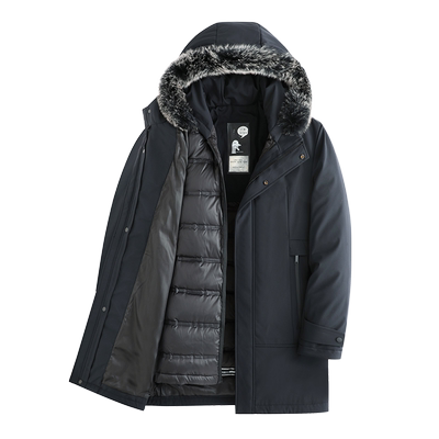 爸爸装中长款羽绒服狐狸毛领