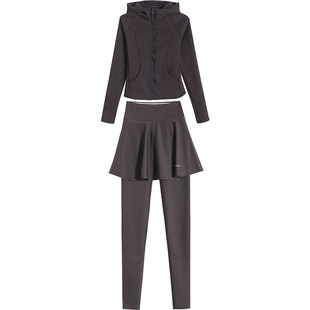 跑步套装女晨跑服冬季加绒健身外套运动网球假两件瑜伽裤专业晨跑