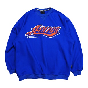 Acusa 流星字立体印花圆领摇粒绒卫衣街头嘻哈男女秋宽松肥大加厚