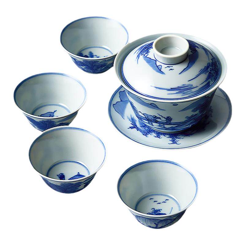 柒槿年青花手绘功夫茶茶具套装