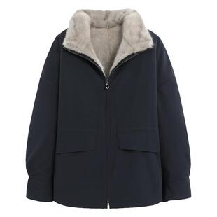 新款貂皮内胆派克服女短款貂皮大衣整貂水貂毛尼克服皮毛一体皮草