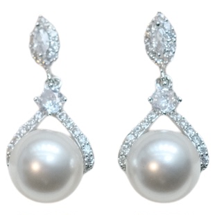 《伯爵千金》复古精致轻奢澳白色珍珠优雅闪钻水滴耳环耳夹耳饰女