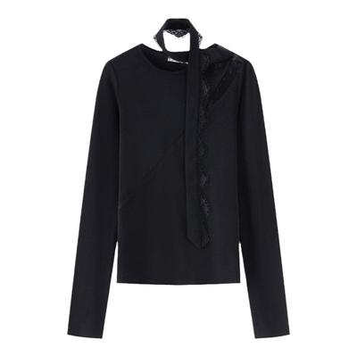 MARRMO天丝羊毛蕾丝飘带打底衫