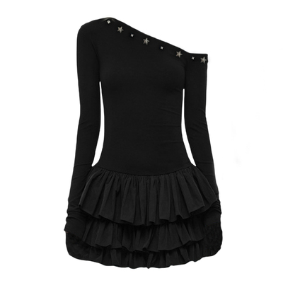 斜肩堆叠感修身蛋糕连衣裙