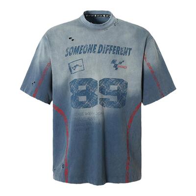 原创设计做旧渐变撞色T恤