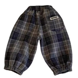 男童加绒呢子裤冬季2025新款儿童一体绒裤子小男孩韩版格子束脚裤