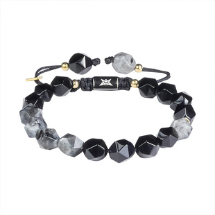 黑玛瑙手链男士原创设计天然水晶手串男生珠子石头欧美朋克风饰品