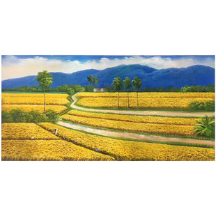 手绘油画田野风光风景画田园丰收图金黄布面油画山水端景客厅挂画
