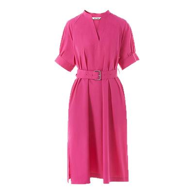 朗姿v领收腰灯笼袖高级感气质通勤衬衫长款连衣裙2025年秋季新款