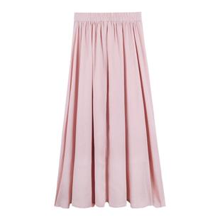 弥古粉色半身裙女夏季小个子百褶a字半裙法式多巴胺裙子海边度假