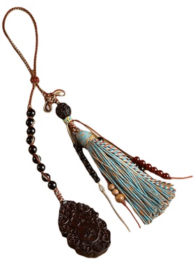 小叶紫檀平安牌藏式流苏穗子挂件