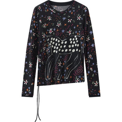 播商场同款小马印花抽绳长袖T恤女26春季新品圆领打底BDT1YD2910