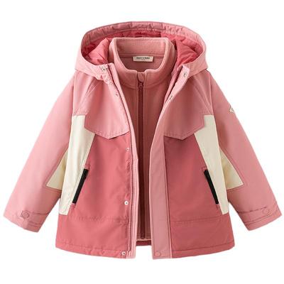 戴维贝拉儿童棉服男童外套冬季两件套女童摇粒绒防风衣女冬装童装