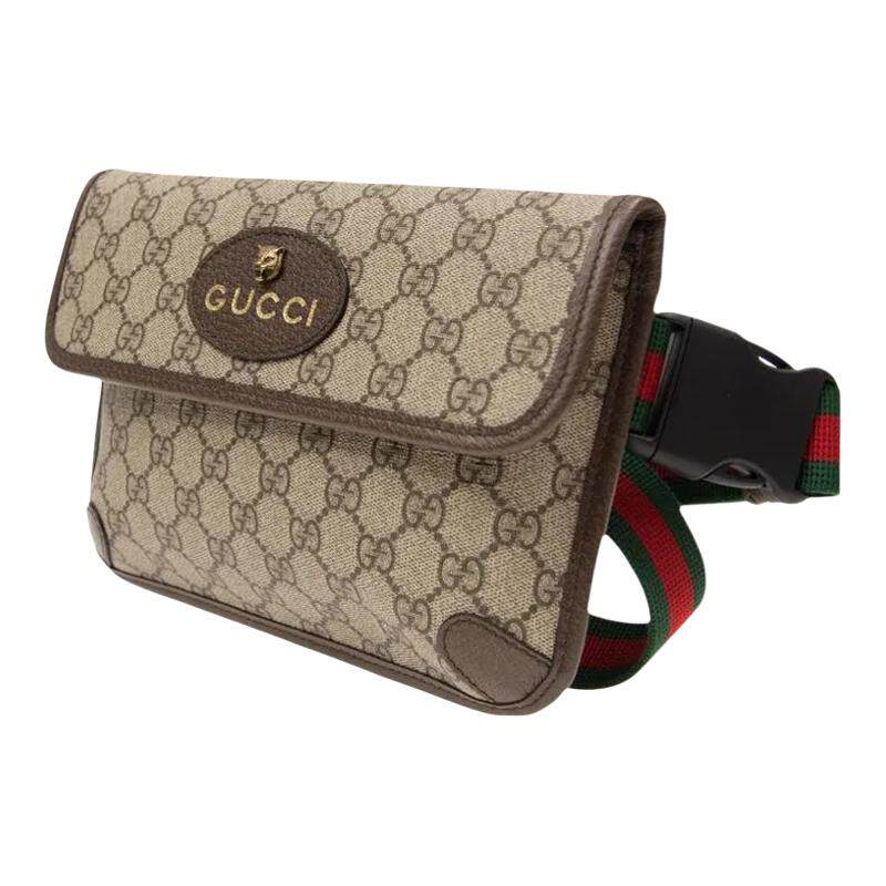 【自营】中古99新Gucci/古驰烫金徽标虎头装饰男士帆布拼皮斜挎包