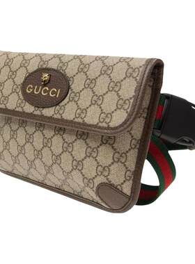 【自营】中古99新Gucci/古驰烫金徽标虎头装饰男士帆布拼皮斜挎包