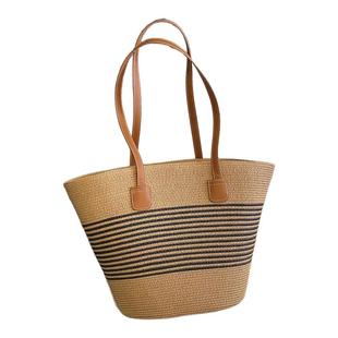 编织草编包2026夏季新款通勤大容量条纹单肩百搭时尚沙滩包女士