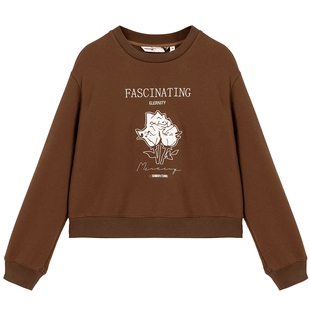 布景卫衣女春季新品潮流胸前花卉刺绣设计圆领宽松短款上衣1053