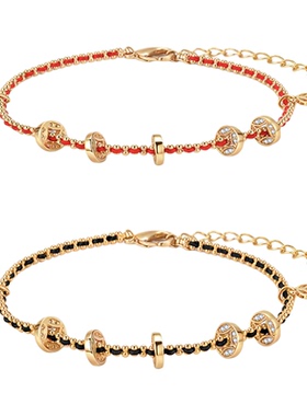 阿吉豆五帝钱币红绳手链女款手串