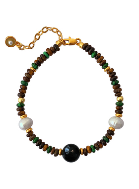 虎眼石孔雀石珍珠串珠手链女