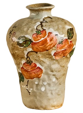 中古风柿柿如意手绘陶瓷花瓶