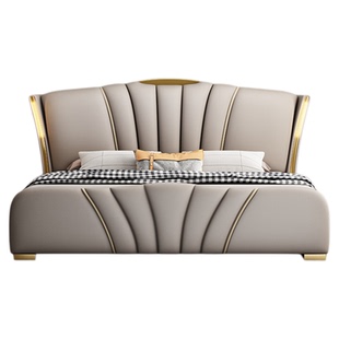 意式轻奢真皮床1.8米双人床现代简约主卧大床高端大气2米软包婚床