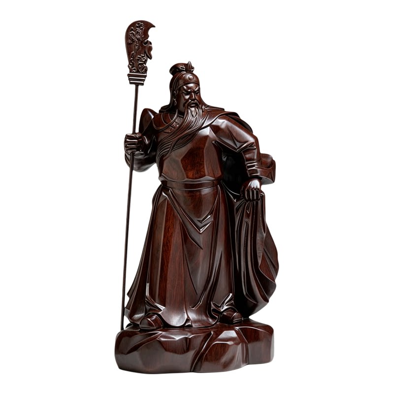 黑檀木雕关公武财神镇宅招财摆件