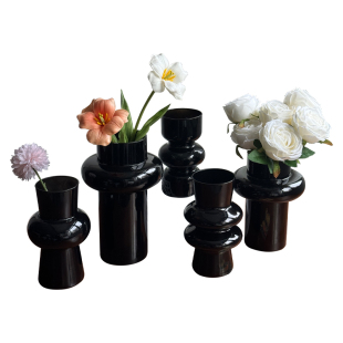 黑色花瓶轻奢小众高级感客厅电视柜装饰插花复古中古玻璃花瓶摆件