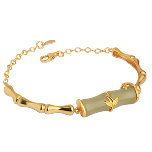 节节高升和田玉金镶玉纯银竹节手链女新中式国风轻奢金包银手镯女