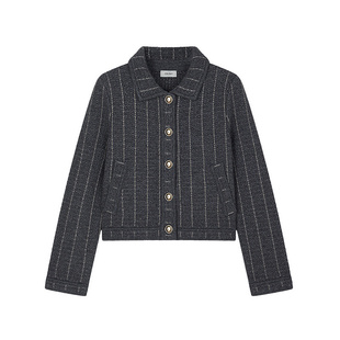 商场同款 CRUSH Collection早秋花呢夹克外套短款小香风翻领上衣