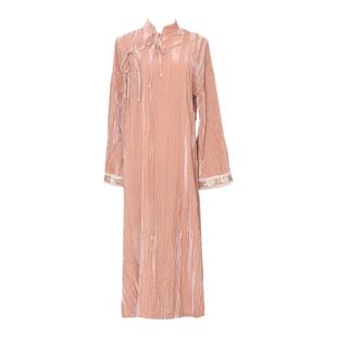 枕梦村庄 醉海棠 复古新中式改良宽松旗袍中长款连衣裙